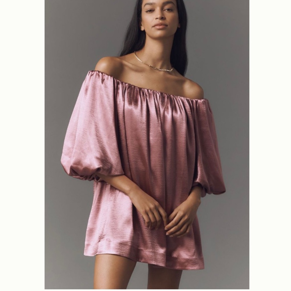 🌿|NWT| Anthropologie x Mare Mare Off-the-shoulder Puff Sleeve Shine Mini Dress
